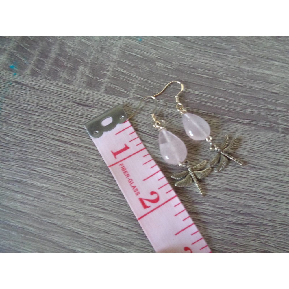 Dragonfly Rose Quartz Teardrop earrings - Picture 4 of 4